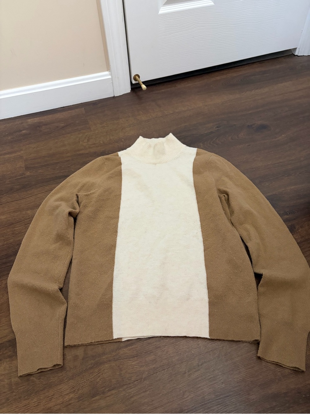 French Connection Two-Tone Brown and Cream Turtleneck Sweater